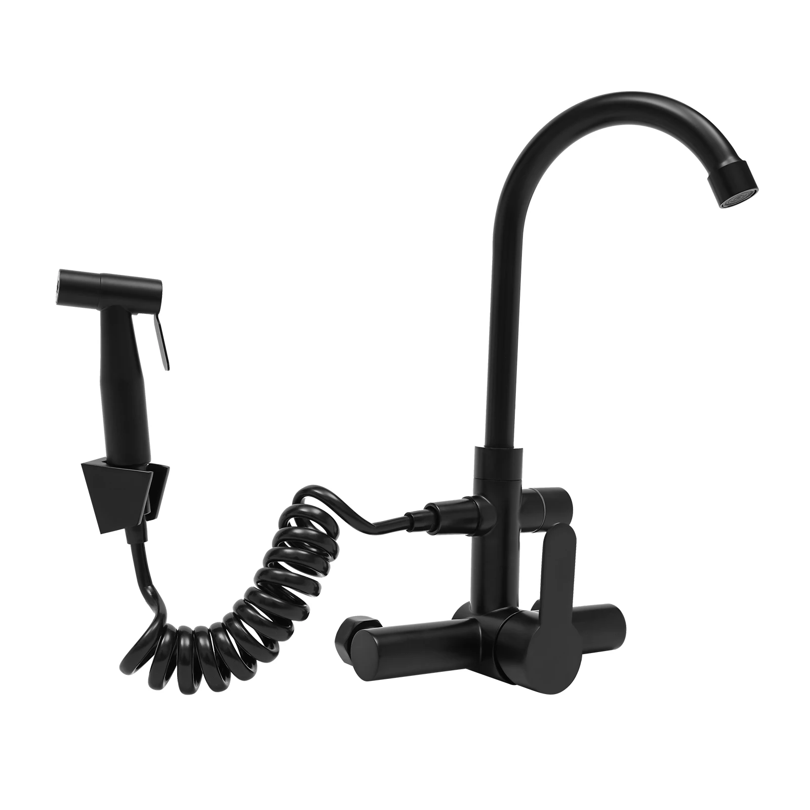 G1/2inch 180° Rotating Black Kitchen Faucet  With Spray Gun Soft and Large Flow