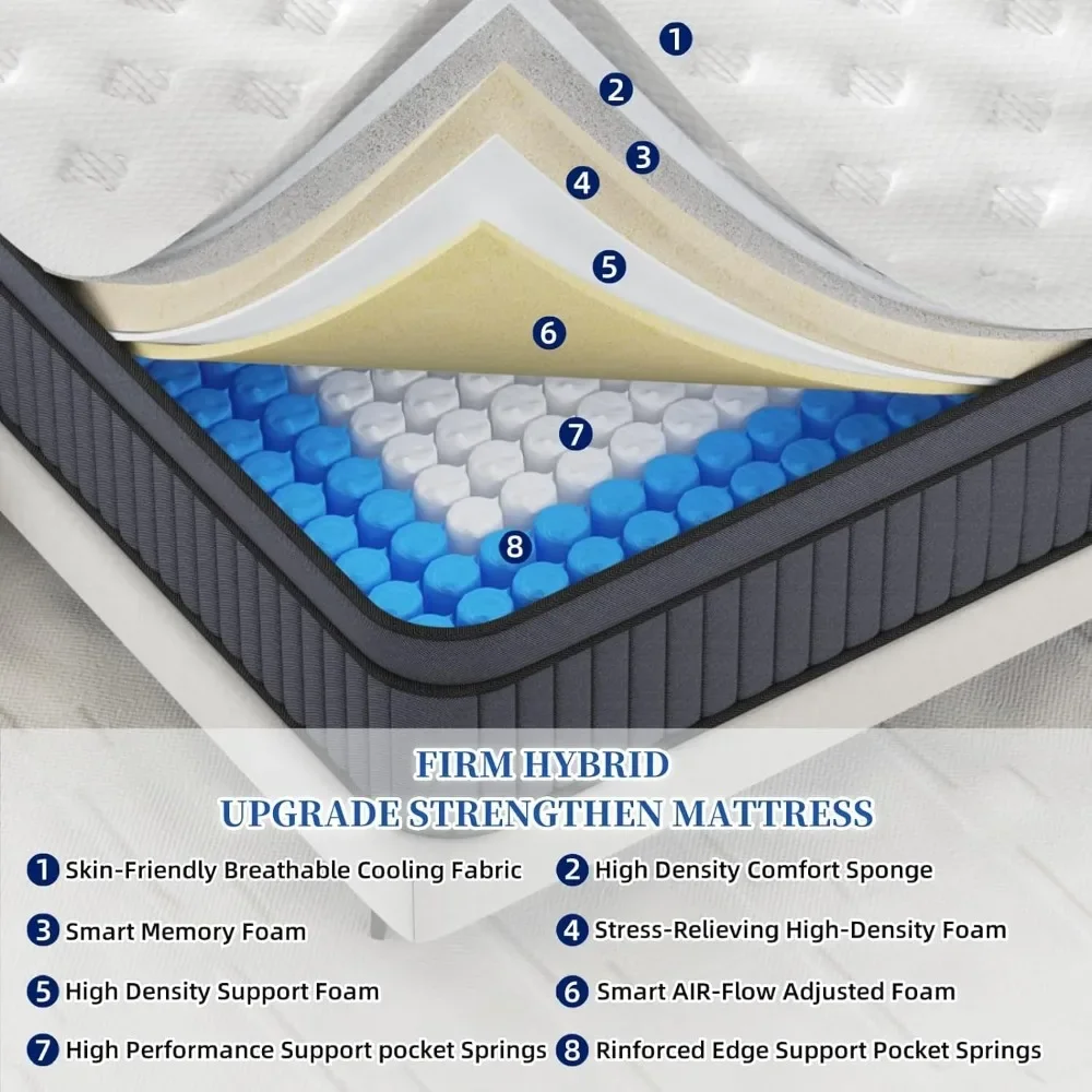 King Size Mattress - Upgrade Strengthen - 12 Inch Firm Hybrid King Mattress in a Box, Mattress King Size With Memory Foam