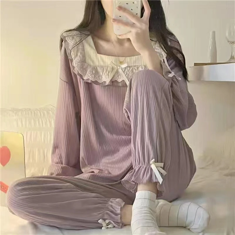 Winter Women\'s Pajamas Princess Style Sleepwear Long-Sleeved Pajama Sets Women Nightwear Sweet Student Homewear Home clothes