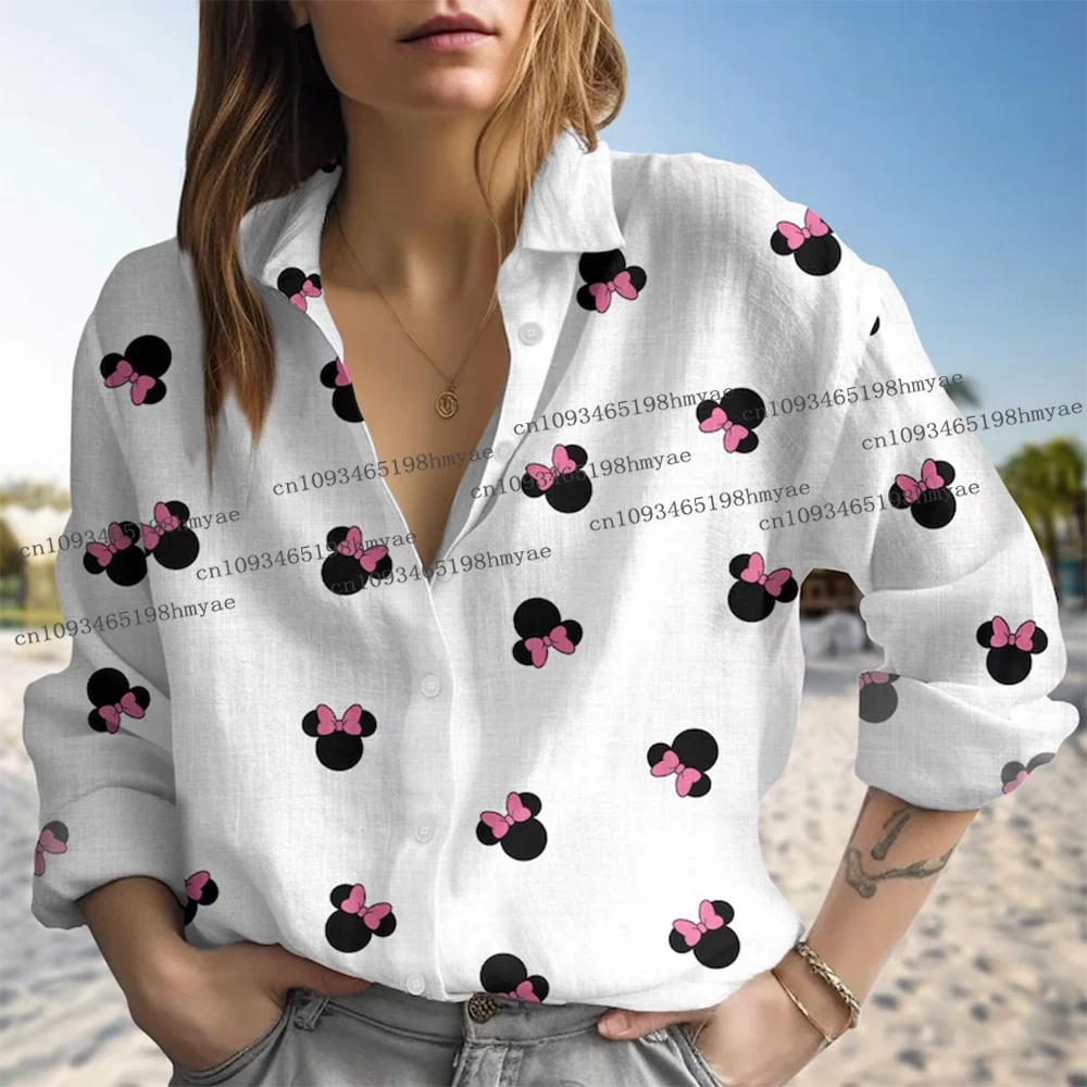 

Disney Minnie Mouse Shirt Cartoon Women Blouses Shirt Summer Trip Gift For Women Cute Minnie Mouse Casual Beach Hawaii Shirt