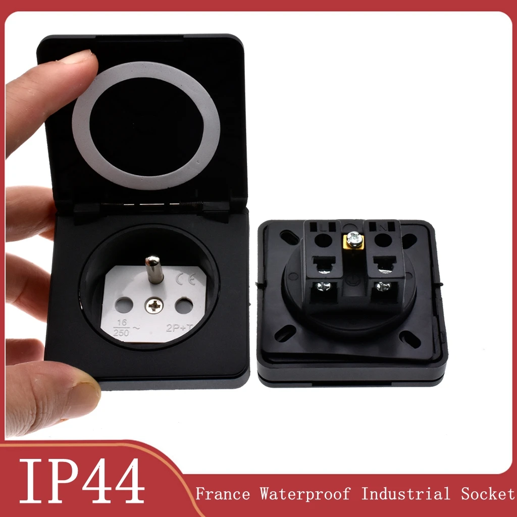 France Waterproof Industrial Socket AC Power Concealed Socket Schuko Plug Electrical Cover Power Connector Safety Socket