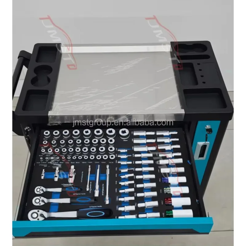 JMST 7 Drawers Rolling Tool Cart Heavy Duty Steel Tool Trolley with 258PCS Tool Set Garage Workshop OEM Supplier