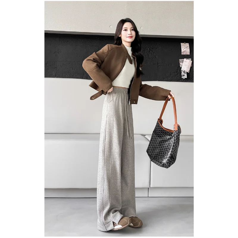 سميكة الكشمير السراويل عالية الخصر سليم صالح سبليت بنطال ذو قصة أرجل واسعة الخريف الشتاء تصميم جديد الشعور الموسعة سراويل تقليدية #2