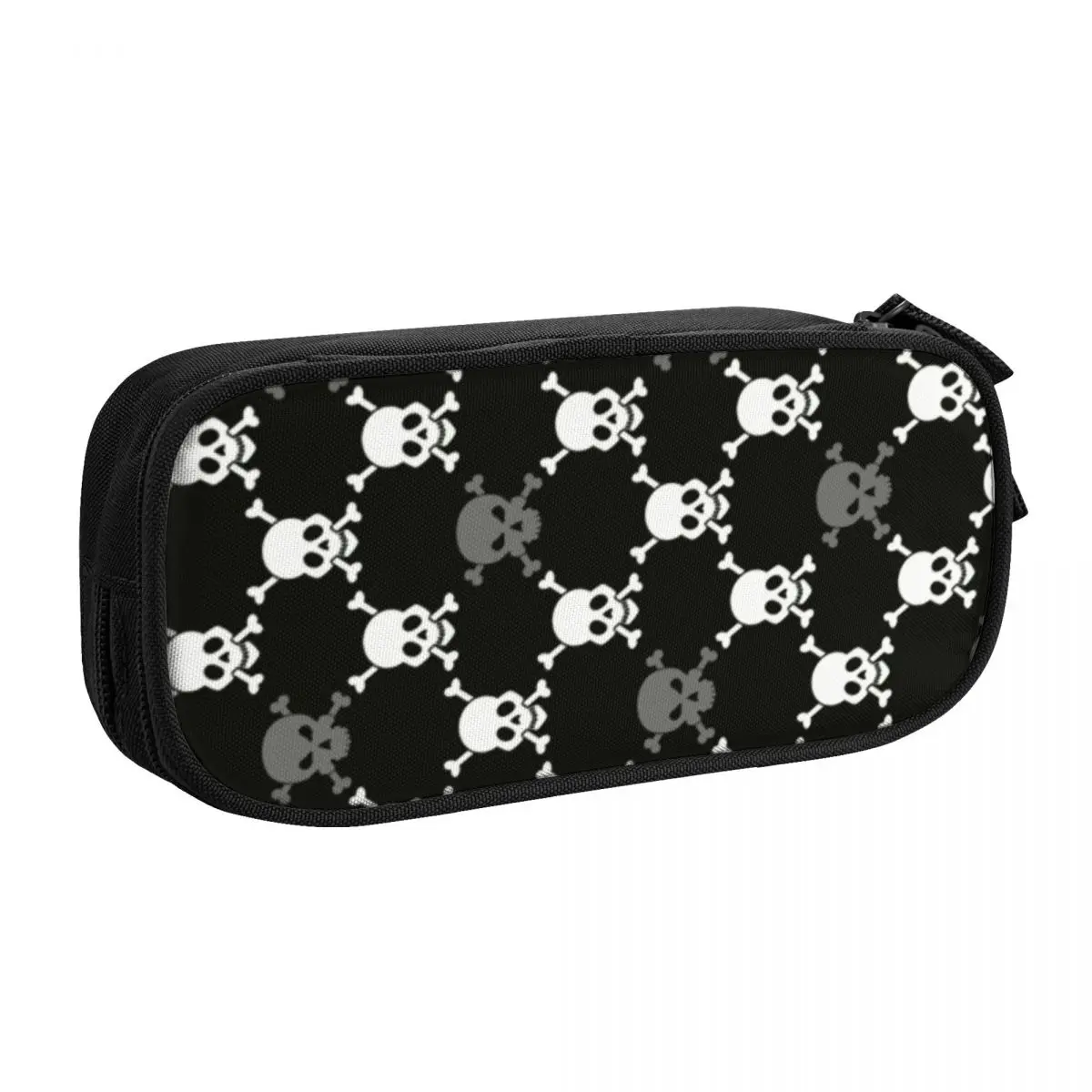 Custom Gray And White Skulls Pattern Pencil Cases for Boys Gilrs Large Storage Gothic Skeleton Pen Bag Box School Accessories