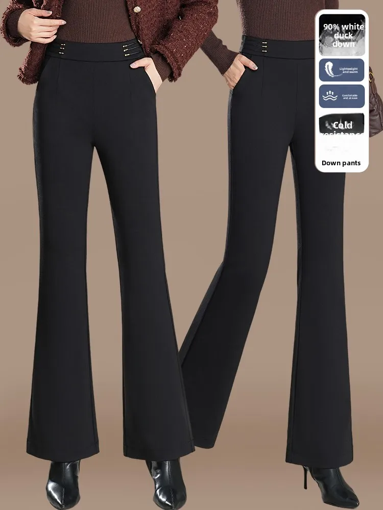 

Модные женские брюки-клеш с высокой талией, теплые зимние длинные брюки из полиэстера, свободный крой, 1 шт.
