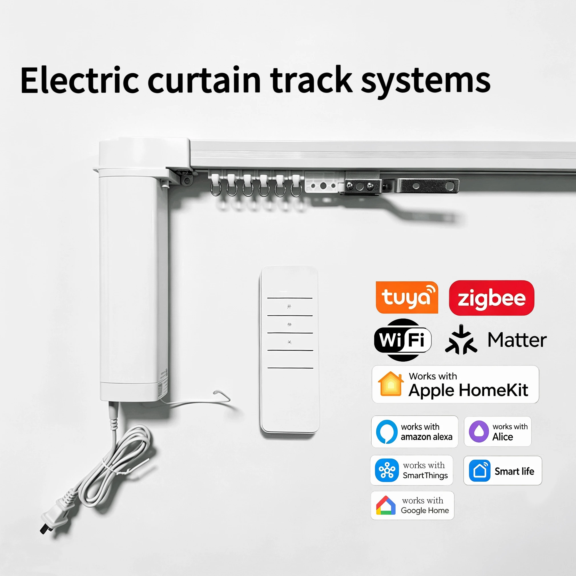 NEW!! Silent Motorized Electric Curtains Track Smart Life Drive Motor Rail Rod System Support Apple home Google Alexa Alice