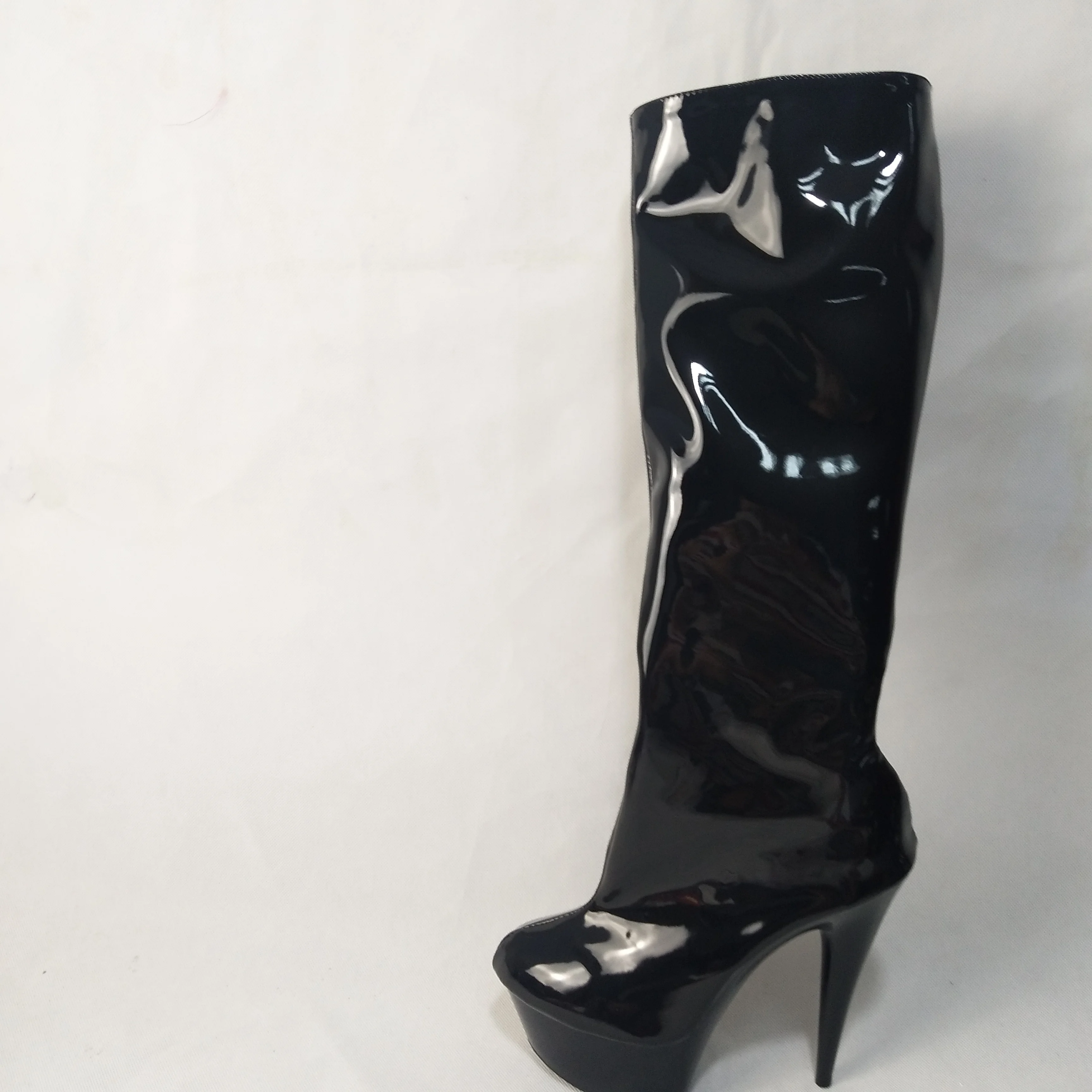 

2024 women's spring and autumn shoes fashion medium-leg 15cm boots sexy high-heeled shoes black knee high dance shoes