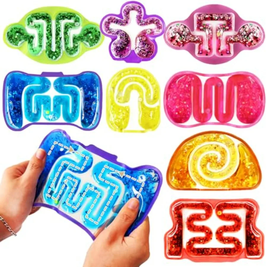 

8 Pack Squeeze Fidget Toys for,Squishy Sensory Tube with Maze Bead, Colorful Goo, Glitter Sequins, Stress Anxiety Relief Calmin