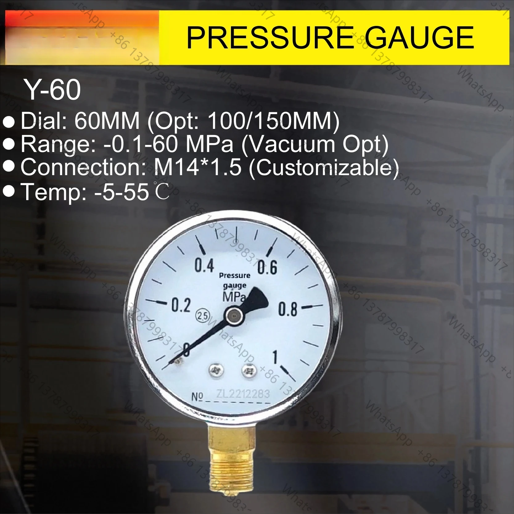 Y-60 Pressure Gauge Manometer Mechanical Dial Analog Bourdon Tube Industrial Hydraulic Water Pressure Meter