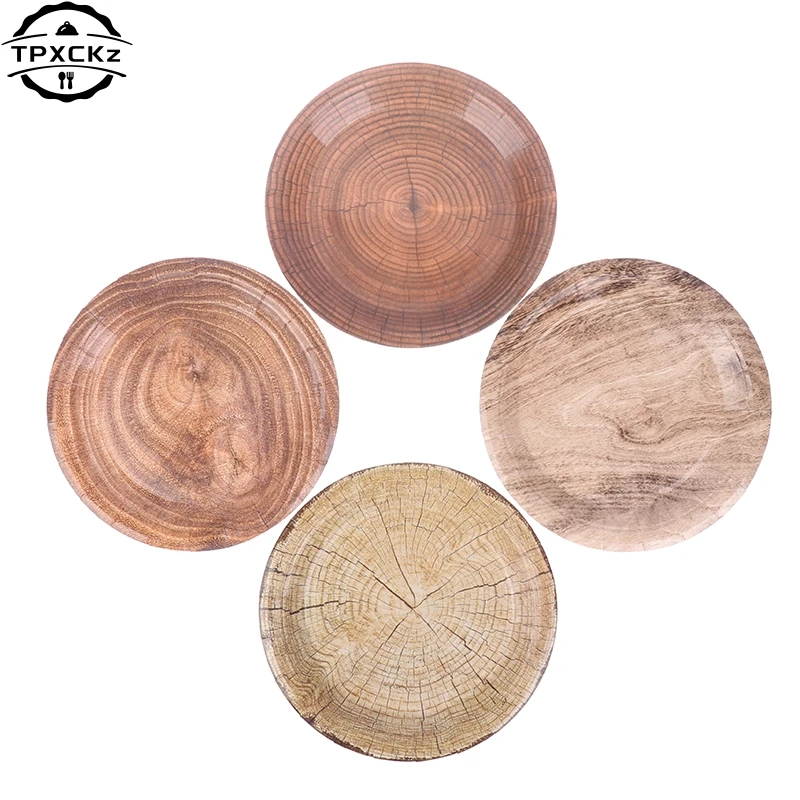 10pcs 7-inch Retro Imitation Wood Grain Disposable Plate Paper Tray Birthday Party Holiday Party Decoration Household Item