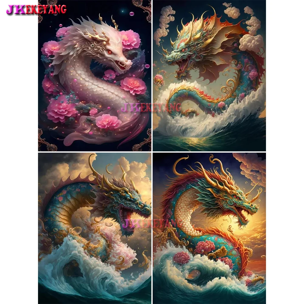 5D Diy Diamond Embroidery Dragon And Flowers Diamond Painting Needleworks Cross Stitch Home Decoration Y5366