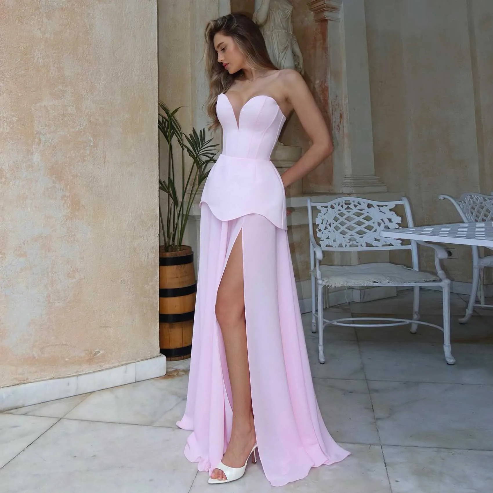 Couture extensible rose robes de bal avec manches demi manches arc robe de soirée sirène Sexy femmes longues robes de bal féminines