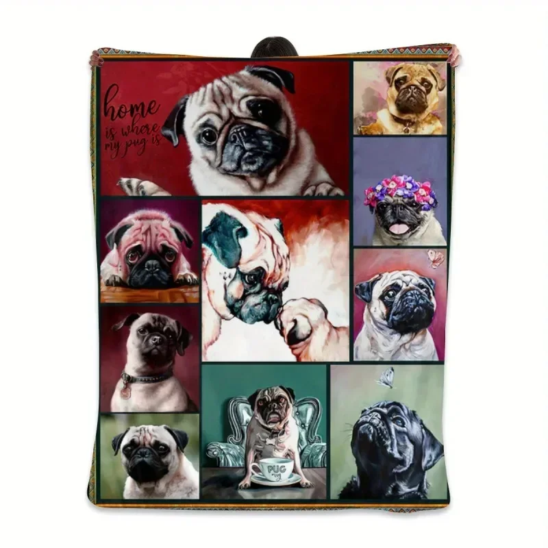 Cute and Funny Pug Print Blanke Get Well Gift Healing Thoughts Positive Energy Love and Hope Fluffy for Bed Sofa Blankets