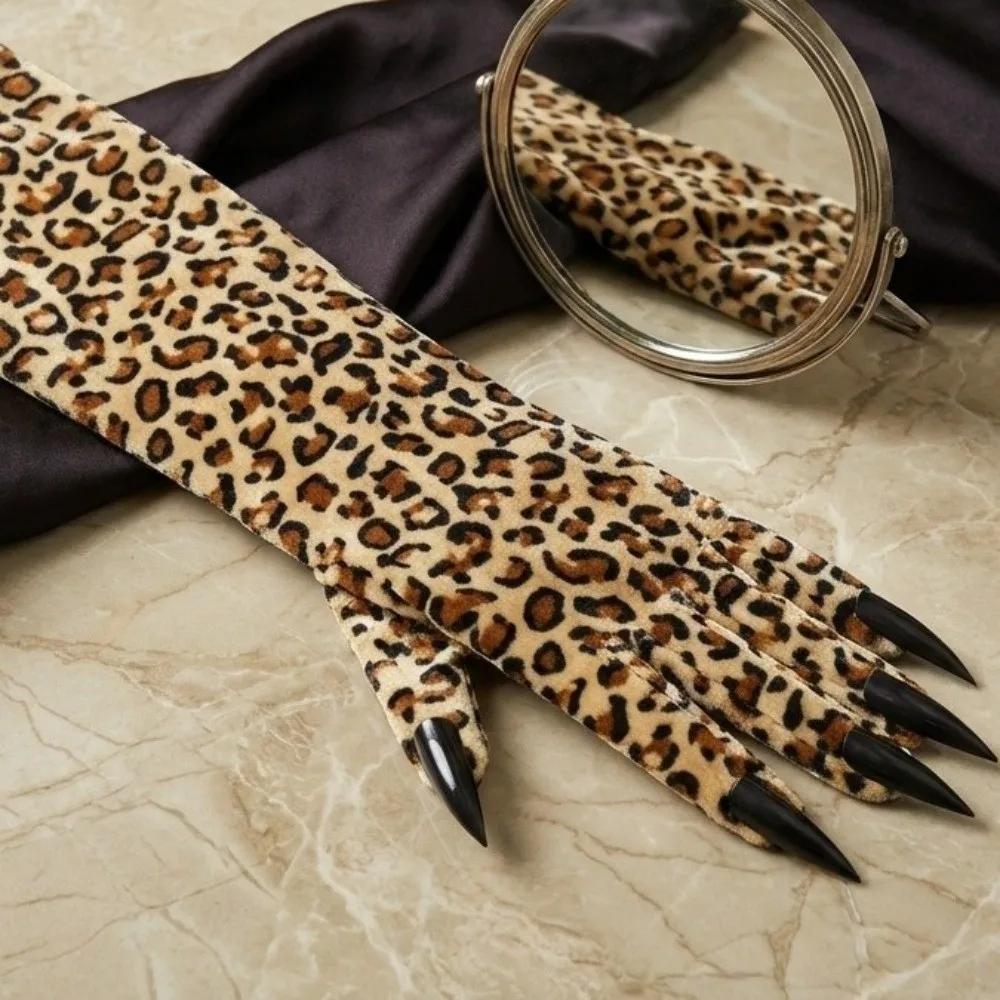 Fashion Long Sleeve Leopard Pattern Gloves Stretchy Stretch Ghost Claw Mittens Creative Personality Halloween Gloves Party