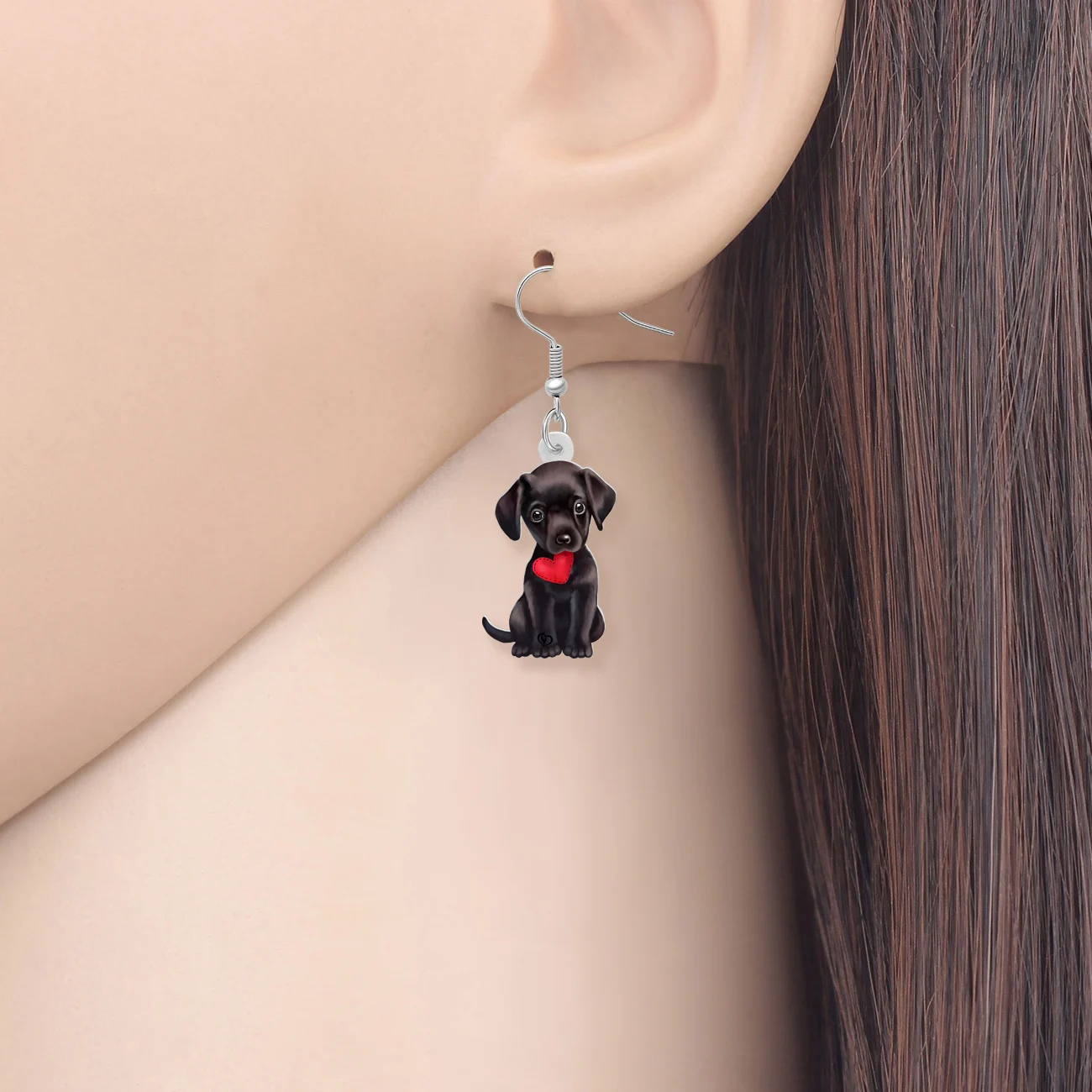 BONSNY Valentine's Day Acrylic Drop Dangle Black Labrador Puppy Earrings Charm Doggy Pets Gifts For Women Girls