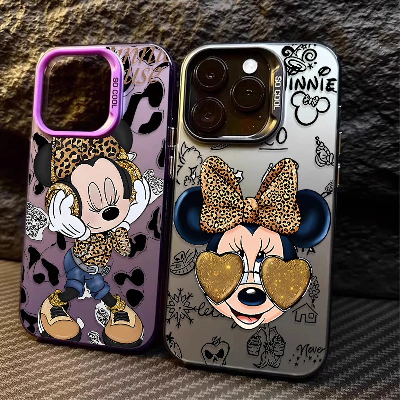 Disney Leopard Print Bow Minnie Hard Phone Case for Samsung Galaxy S25 Edge S24 S23 S22 S21 S20 Ultra Plus FE A56 A36 A26 Cover