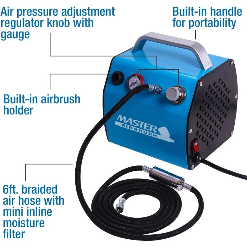 Airbrush Compressor with Tank Regulator Moisture Filter Braided Hose for Hobbies Crafts