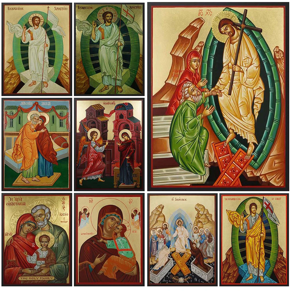 Peinture sur toile sans cadre avec Adam Orthodox, Sainte Vierge Panumnitos, Affiche de gestion murale pour l'église, Art mural