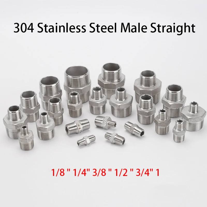 

BSP 1/8"1/4"3/8"1/2"3/4"1" 304 Stainless Steel Pipe Fitting Straight Reducing Connector Male Thread Joint Copper Accessories