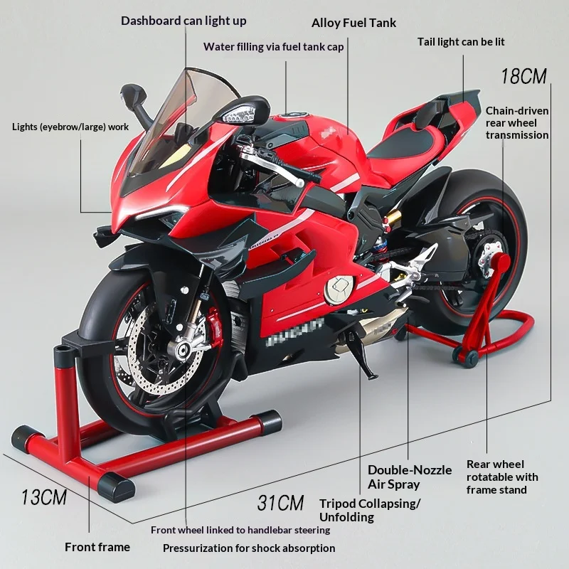 Modello di moto XLG 1:7 Ducati Panigale V4S - Pressofuso in lega con effetto fumo e luce/suono Regalo da collezione con licenza ufficiale