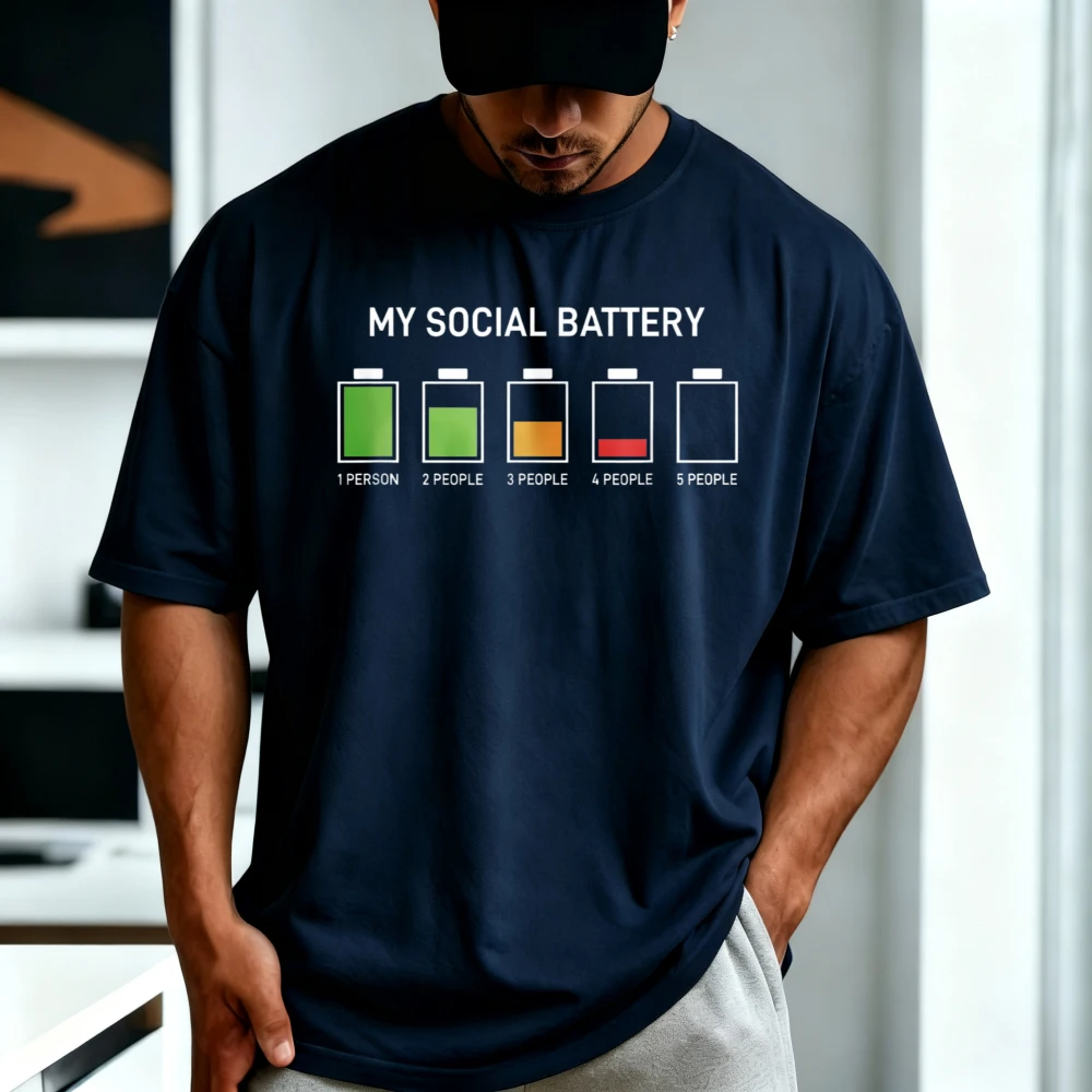 My Social Battery - Funny Antisocial Sarcastic Humor Gift T-Shirt Short Sleeve Summer Casual Fashion Loose Cotton Unisex Tees