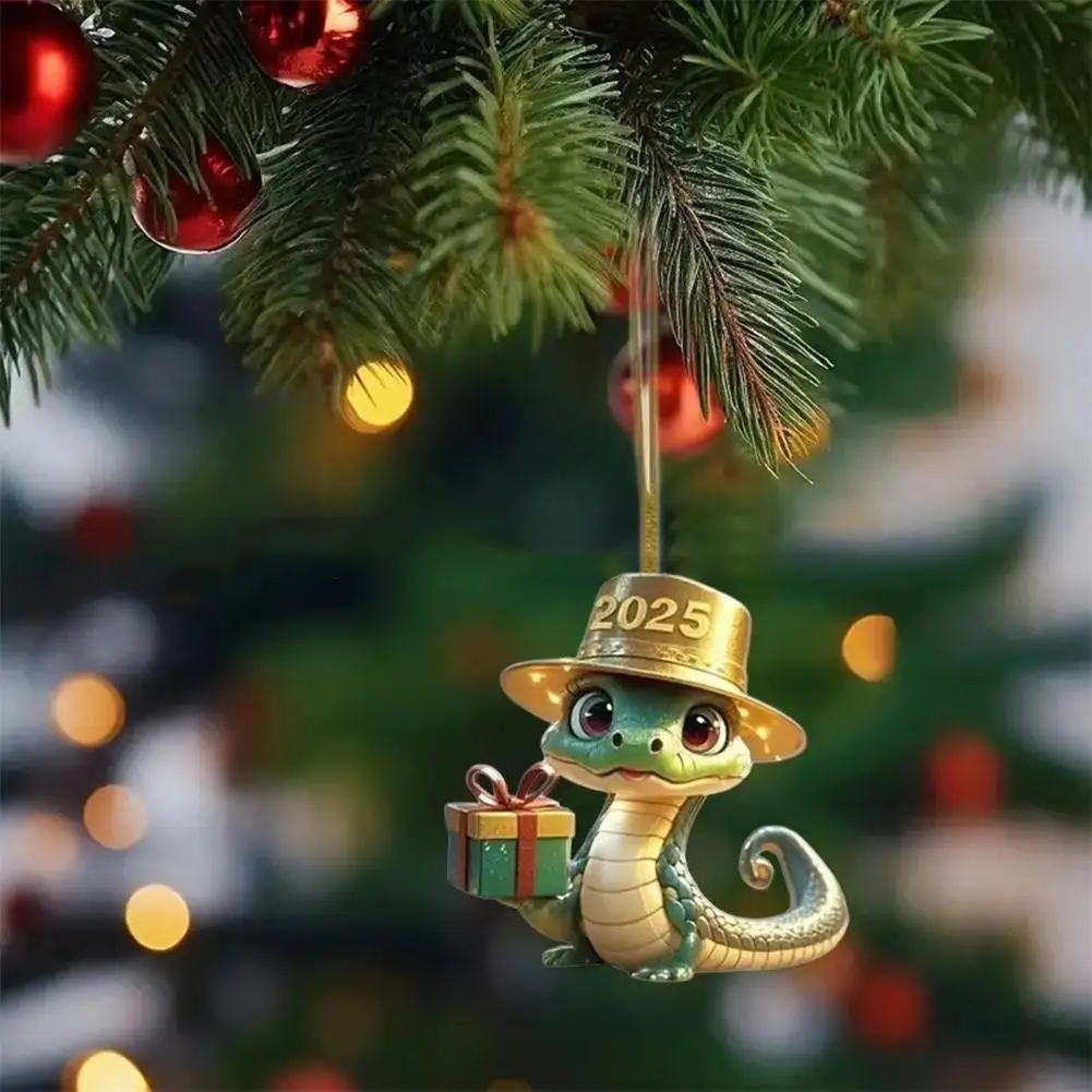 2D Acrylic Pendant Christmas Tree Hanging Decoration With Lanyard Hang Snake Shape Pendant New Year Ornament For Home 2025