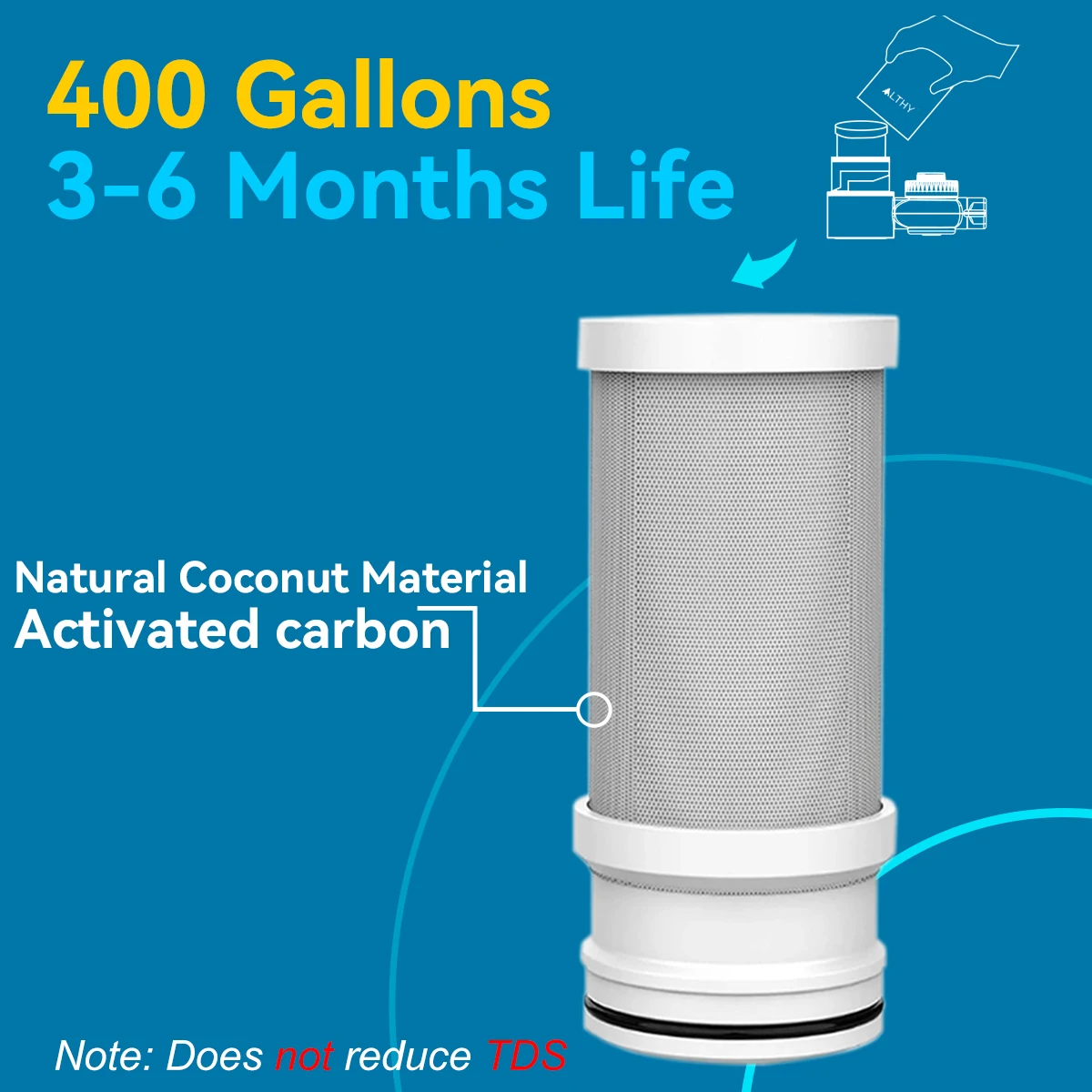 Sistema purificador de filtro de água de torneira ALTHY, reduz chumbo, cloro e mau sabor, certificação NSF, cozinha de 320 galões