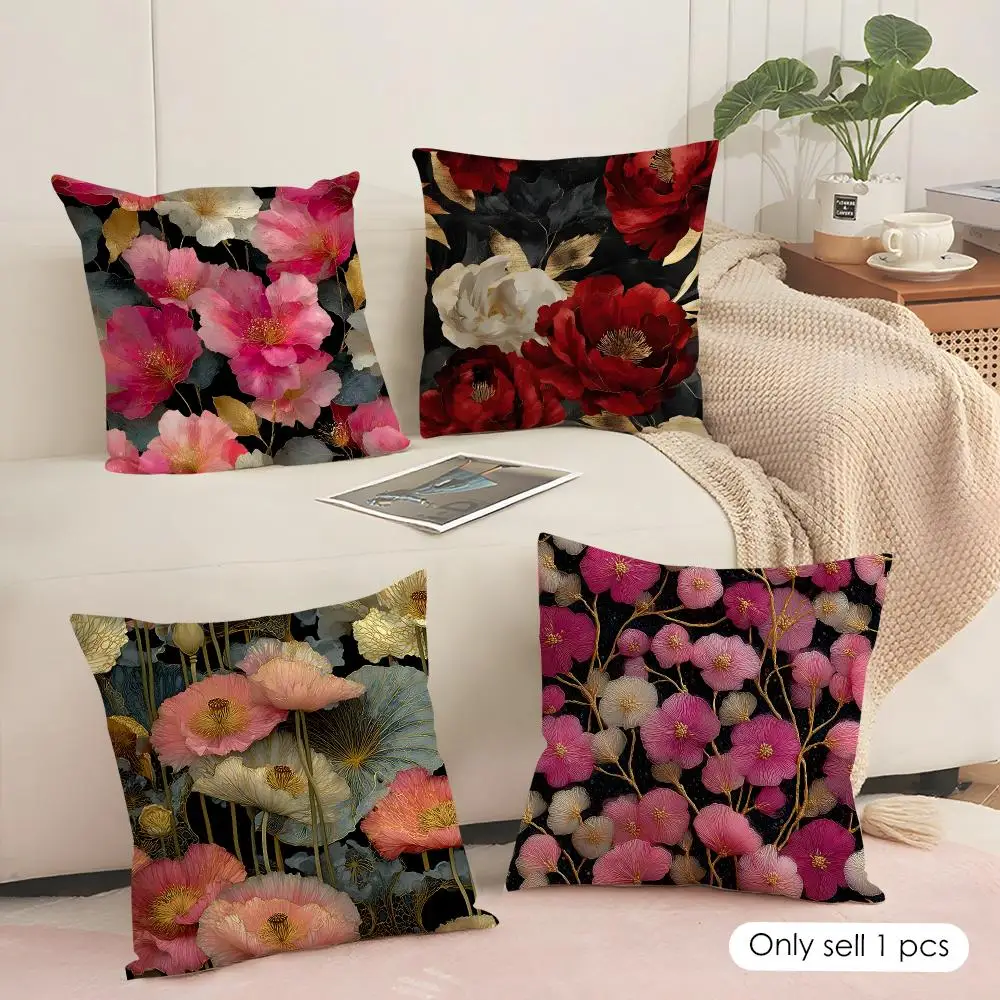 Elegant Botanical Flowers Cushion Cover Soft Short Plush Pillow Cover Smooth Cozy Texture Aesthetic Cushion Case Home Decor