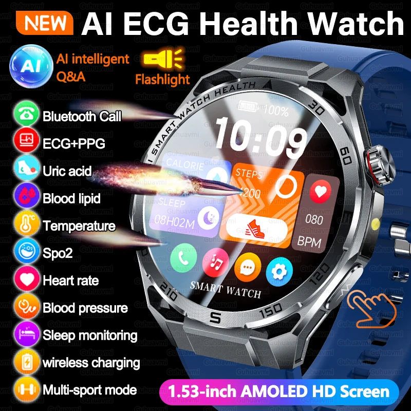 

Новые смарт-часы 2026 года с ИИ для здоровья: AMOLED HD-экран 1,53 дюйма, ЭКГ, Bluetooth-звонки, мониторинг уровня мочевой кислоты, жиров в крови, пульса, спортивные смарт-часы
