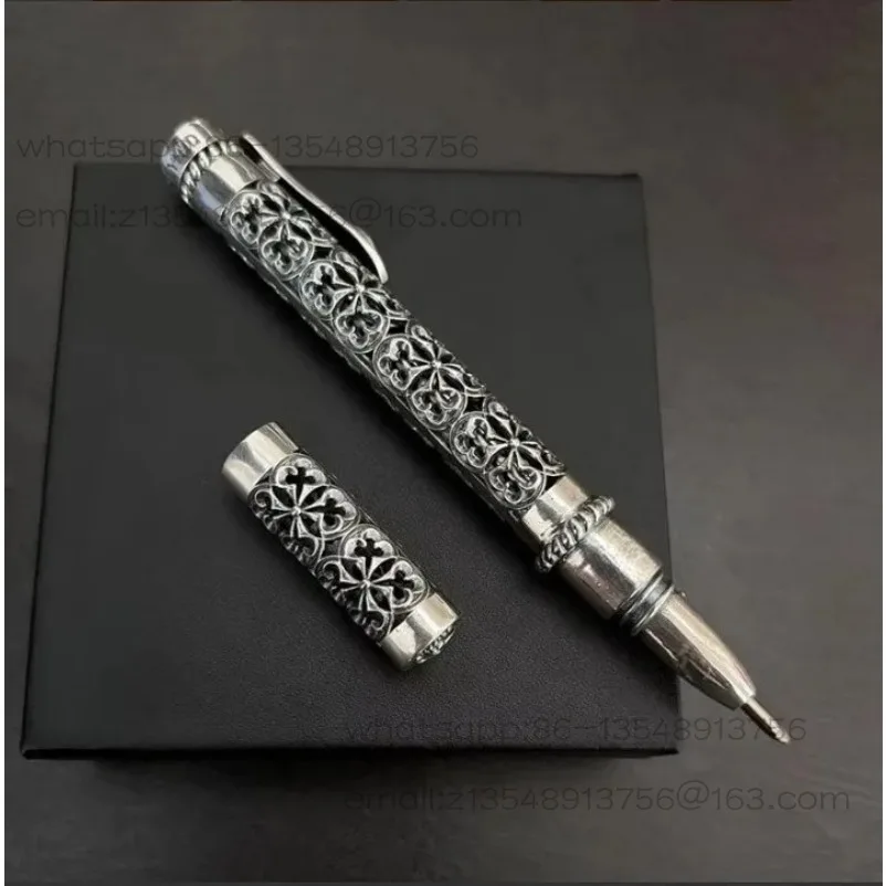 925 silver Ballpoint Pen Vintage and Elegant 925 Silver Hollow Carved, Business Signature Pen High Quality