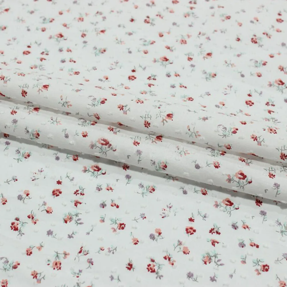 Fresh and Thin Little Floral Jacquard Dot Spring and Summer Cotton Sewing Fabric Making Children\'s Clothing Dress Cloth 150x50cm