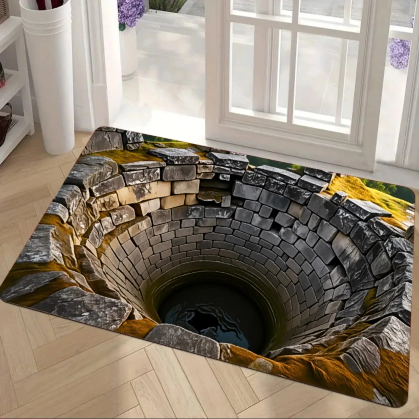VIKAMA Multi Style 3D Hole Optical Illusion Doormat Shark Abyss Stair Visual Trick Rug Non Slip Outdoor Entry Decor Mat