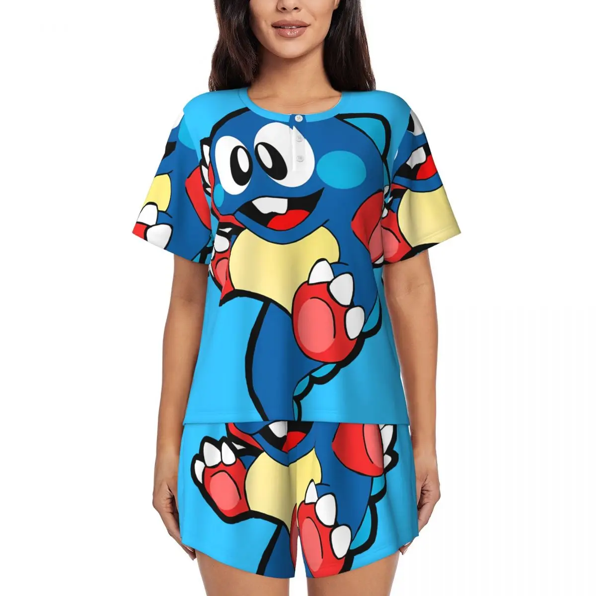 

Bubble Bobble Women's Pajamas Set, Includes Short sleeves and shorts, Suitable for home wear Ventilate Soft Casual Love Printing