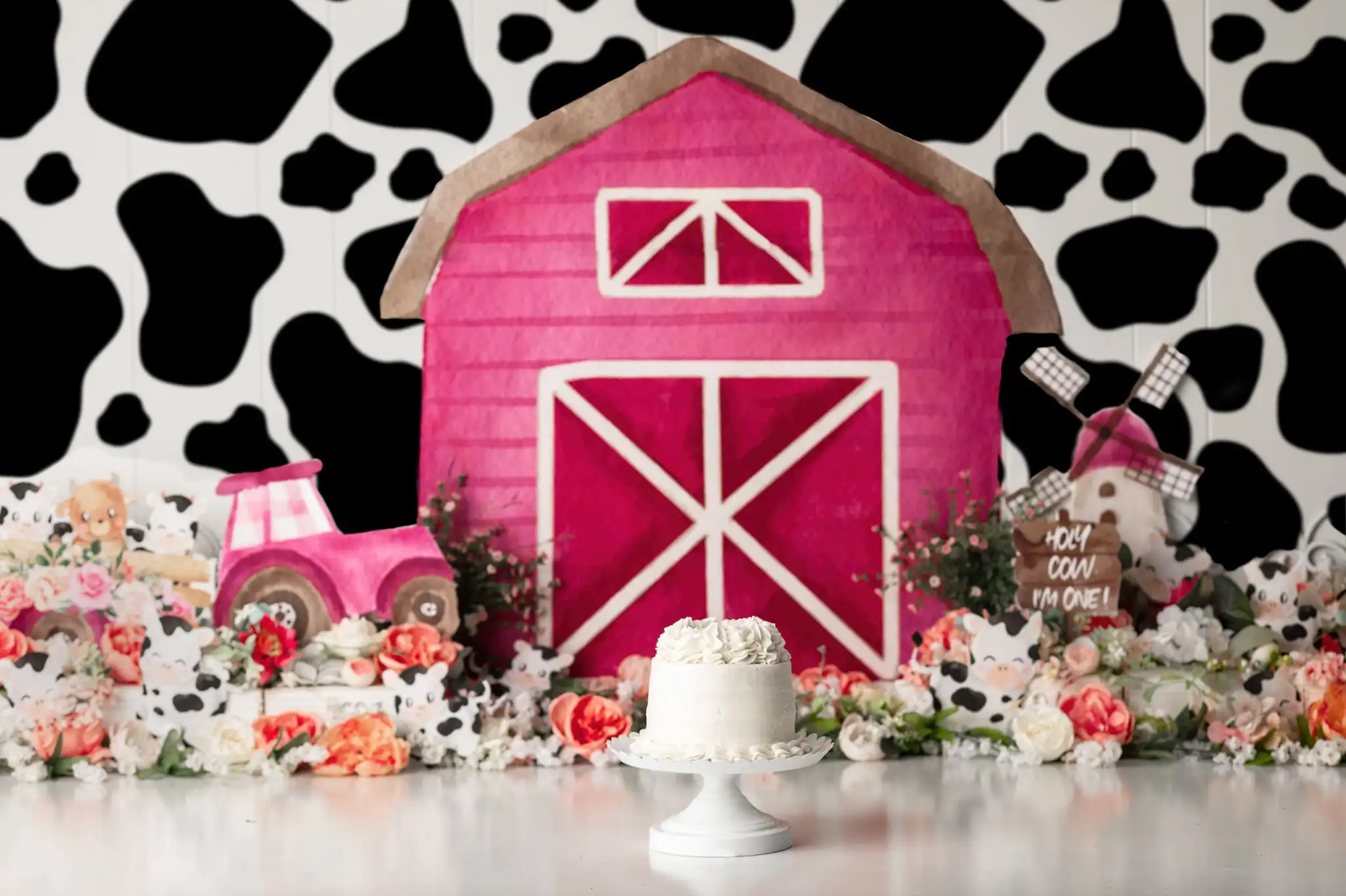 Pink Cow Farm Backdrops Kids Baby Photography Props Child Cake Smash Photocall Decors Farmer Backgrounds