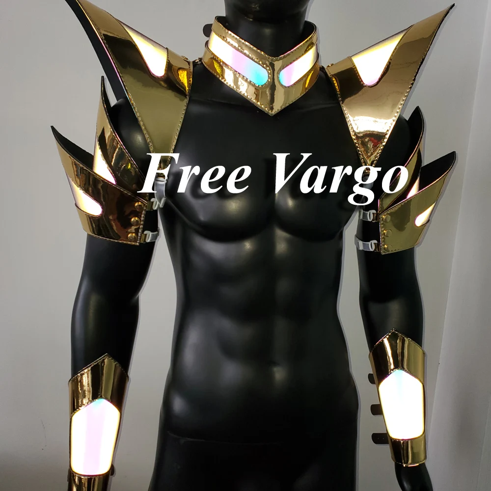 

Burning Man Holographic Gold Edge Reflective Armor,Rave Festival Costume Armor Outfit Clothing