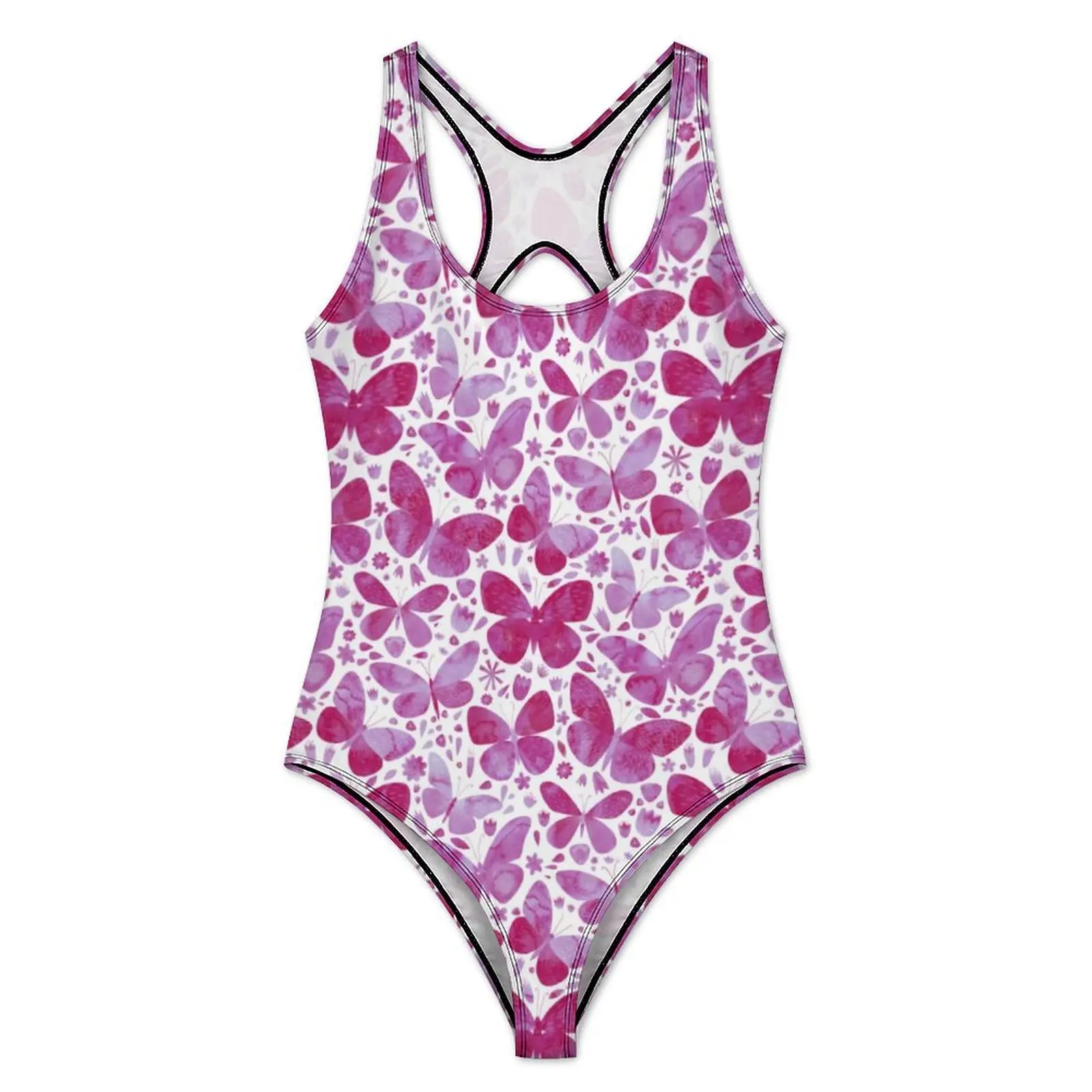 Watercolor Butterfly Swimsuit Pink Animal Print Push Up Swimwear One Piece Surfing Bathing Suits Bodysuit Beachwear Plus Size