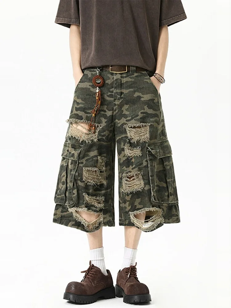 Damskie jeansy Y2K w stylu streetwear, luźne, z dziurami, letnie, amerykańskie, eleganckie spodnie cargo w stylu high street.