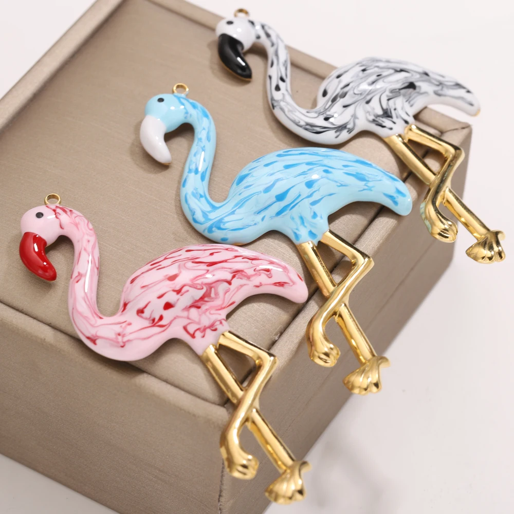 1PCS Stainless Steel 18K Gold-Plated Big Realistic Flamingo Pendants DIY Hip-hop Cool Bulk Jewelry Charms for Necklace Bracelet