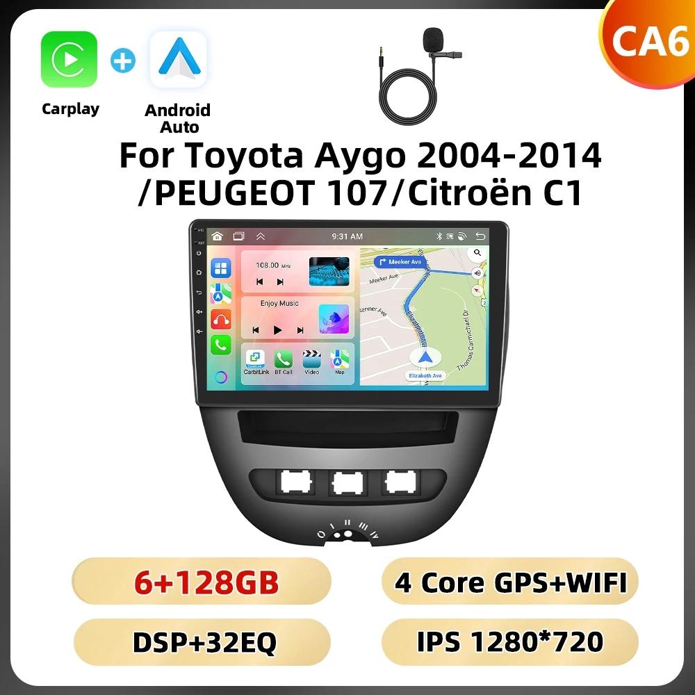 Podofo 10.1 ''8Core Autoradio Voor Toyota Aygo 2004-2014/PEUGEOT 107/Citroën C1 multimedia Speler Carplay Android Auto GPS WIFI