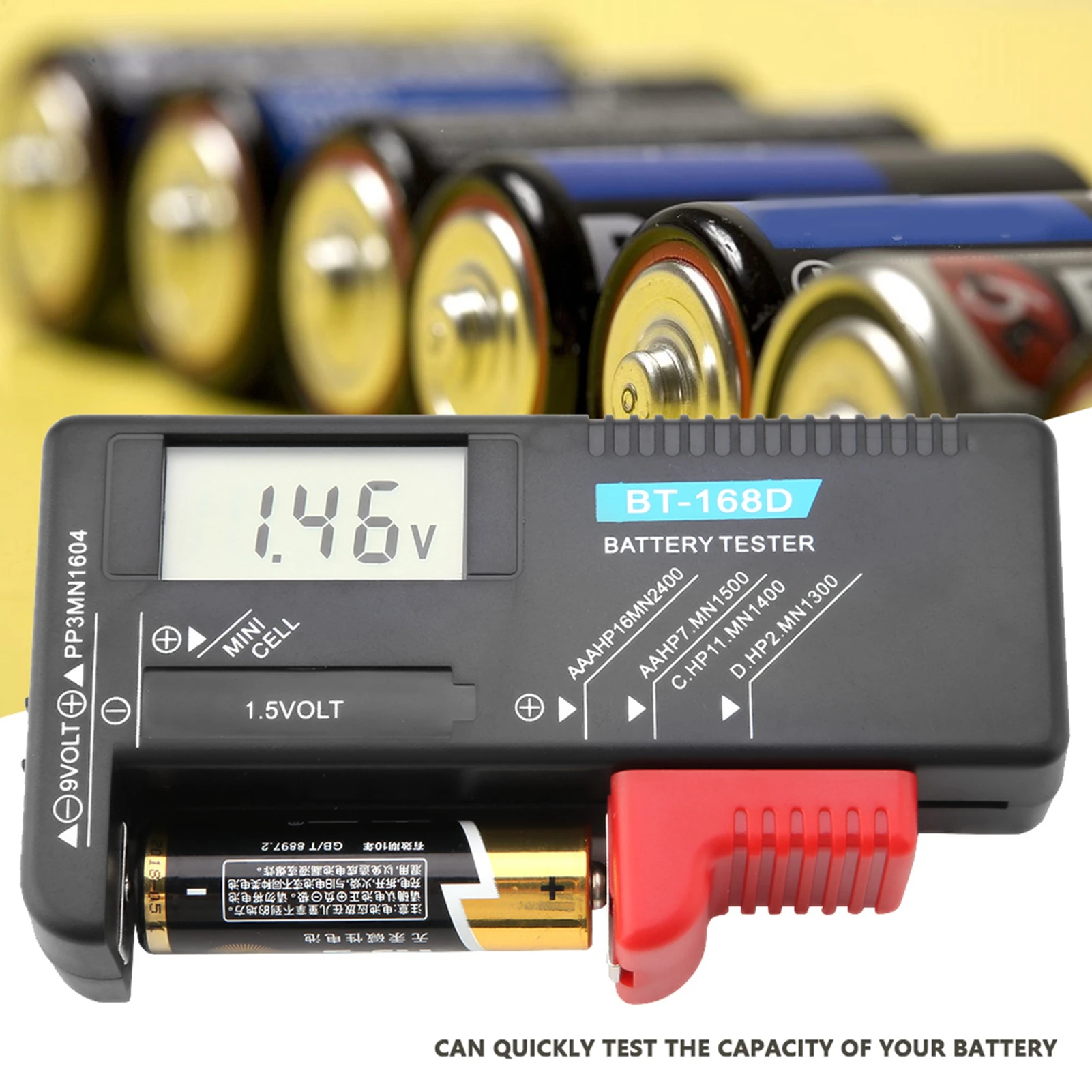 BT‑168D Battery Volt Tester  Digital LCD AA//C/D/9V/1.5V Button Cell Battery Volt Tester BT‑168D Battery Tester