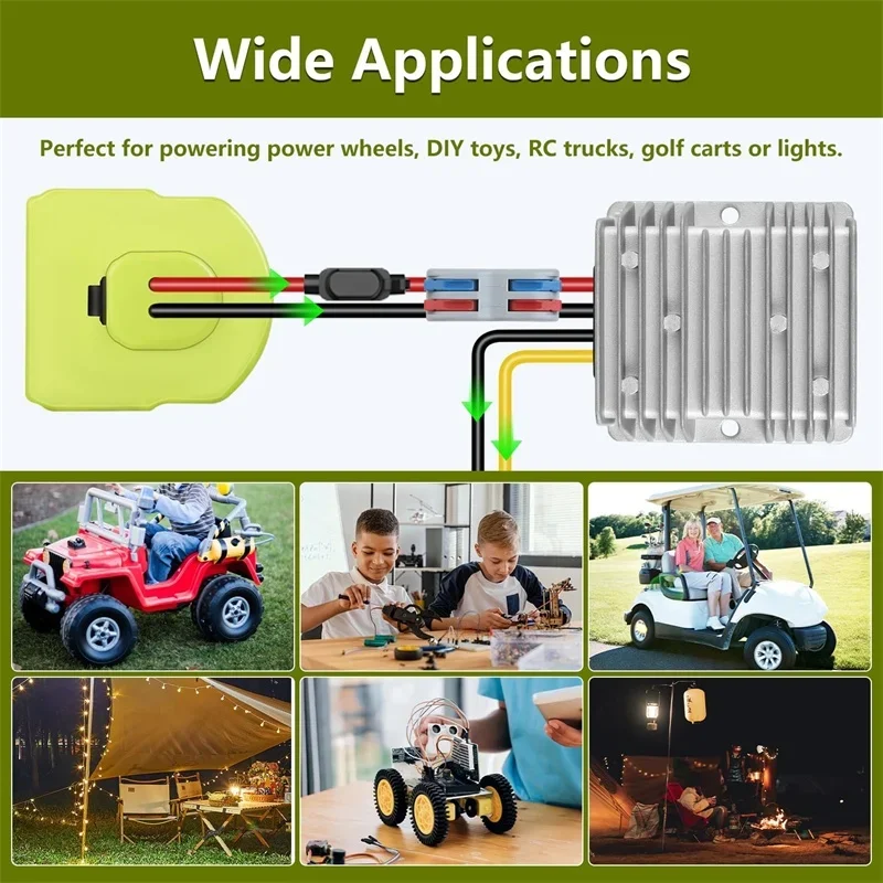 

Регулятор напряжения постоянного тока для батареи Ryobi 18 В, понижающий преобразователь 18 В до 12 В, понижающий преобразователь 15 А с переключателем, предохранитель 30 А и проводной терминал