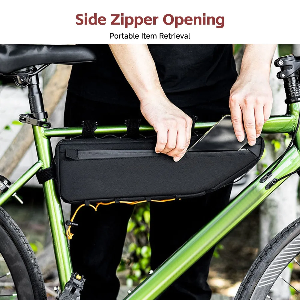 

Велосипедная сумка на раму из полиэстера 600D, 3 л, большая вместимость, водонепроницаемая, на верхнюю трубу рамы, с регулируемыми ремнями, черная, для хранения на раме велосипеда