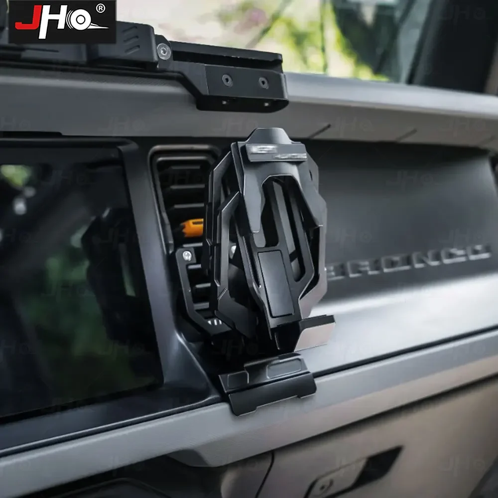 JHO Front Air Vent Water Cup Holder Support for Ford Bronco 2023 2024 2025 Heavy Duty Adapter Oversized Tumblers & Mugs