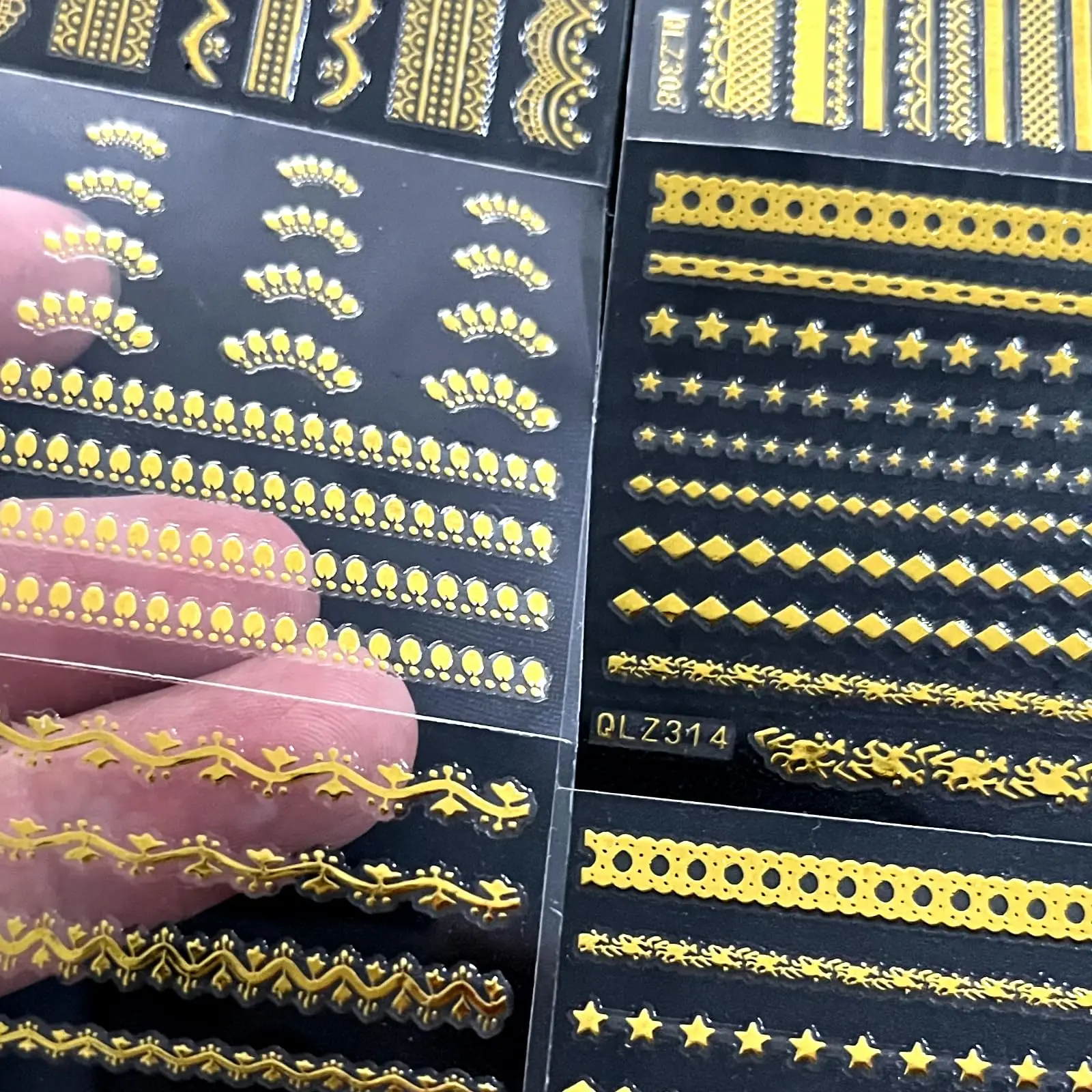 30 Sheets Gold Line Nail Art Stickers Gold Lace Nail Stickers 3D Self-Adhesive Gold Nail Decals Acrylic Nails DIY Design Nail Su image 3
