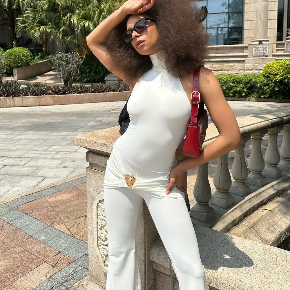 

2026 Spring Summer New Style Sexy High-neck Women Jmpsuit Hot Girl Backless Sleeveless Stretchy Slim Party Nightclub Rompers