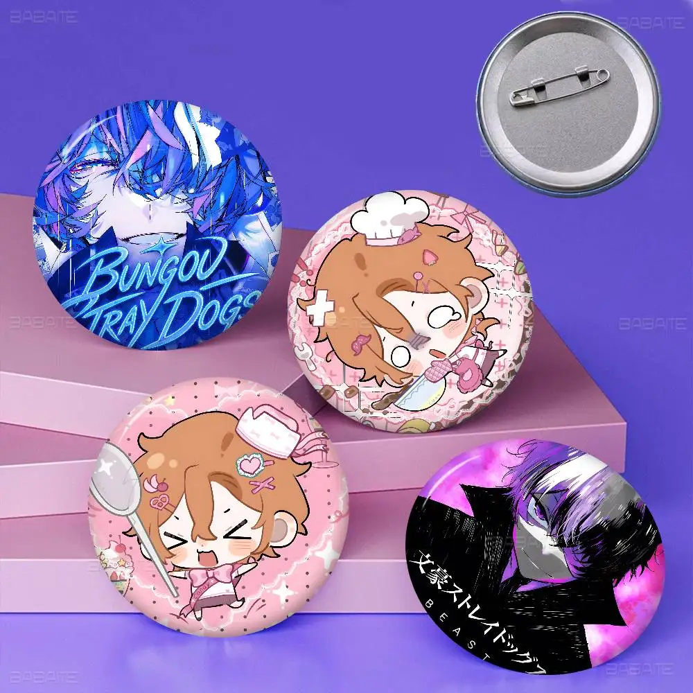 B-Bungo-Stray-Dogs Literary Anime Cartoon Brooches Anime Badge Round Handmade Brooch Lapel Pins Jewelry for Backpack Clothes