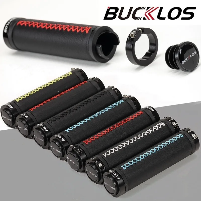 

BUCKLOS Bicycle Handlebar Grips Leather Shockproof Soft Mtb Cuffs with Lock Ring Mountain Bike Handlebar Sleeve Cycling Parts