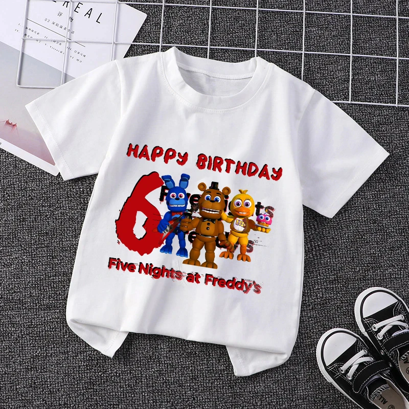 

Five Nights At Freddys T Shirt 1-10age Short Sleeves Children Tees Boy Girl Birthday Party Clothing Fashion Tops Birthday Gift