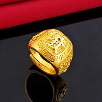 New Golden Mens Rings Luxury Engraving Pure Orginal Color Rings Wedding Birthday Gift Resizable Jewelry Luxury Rings