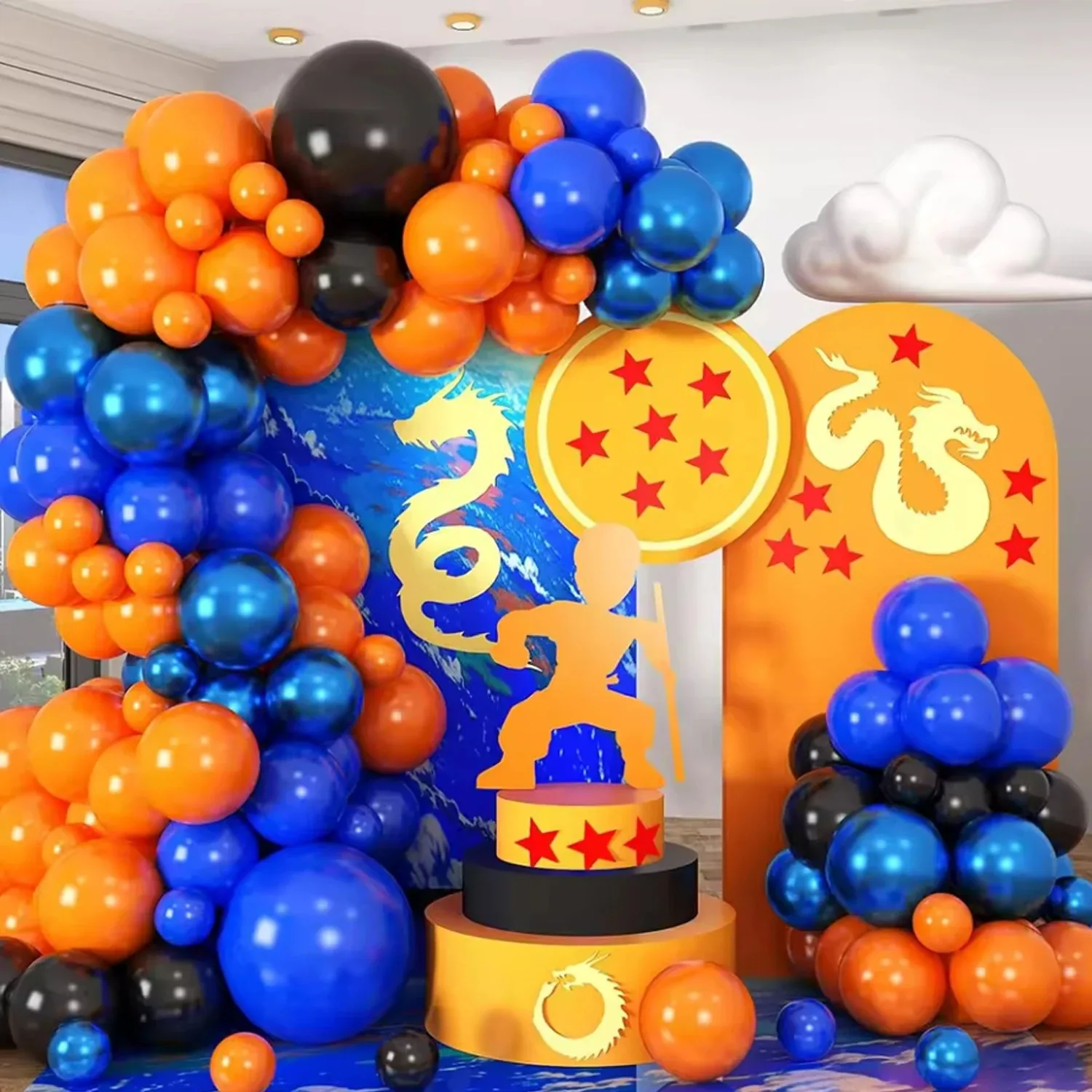 Orange-blaues Latex-Ballon-Girlanden-Set mit Sternen-Folienballons für Geburtstag, Hochzeit, Coming-of-Age-Zeremonie, Party-Dekoration
